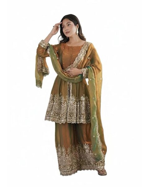 Satyamcreation Mustard Silk Sharara Set