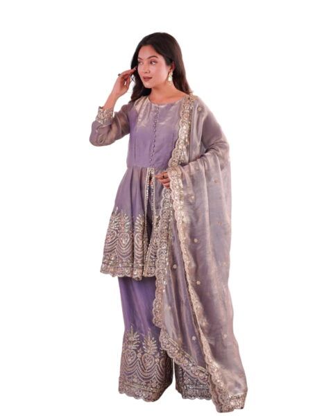 Satyamcreation Purple Silk Party Wear Sharara Set