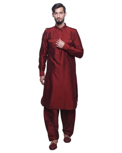 Silk Traditional Pathani Kurta Set - Style 29026