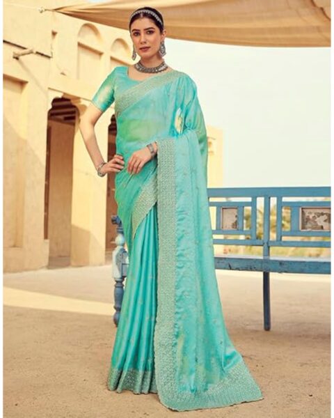 Siril Saree Turquoise Georgette Embroidered Saree