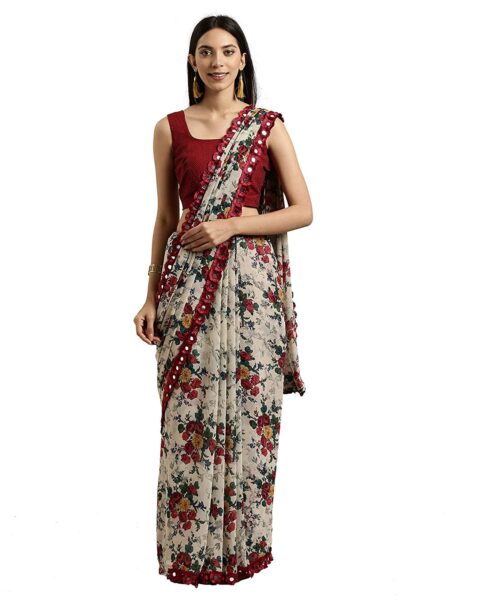Vintflea Red Georgette Saree