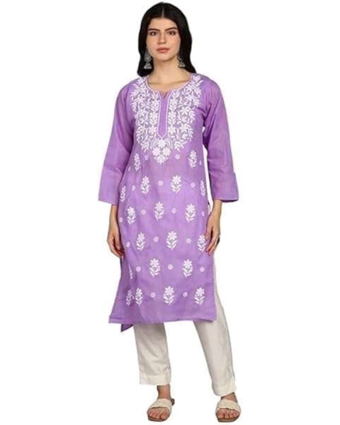 Zariya Chikan Handicrafts Cotton Embroidered Kurti