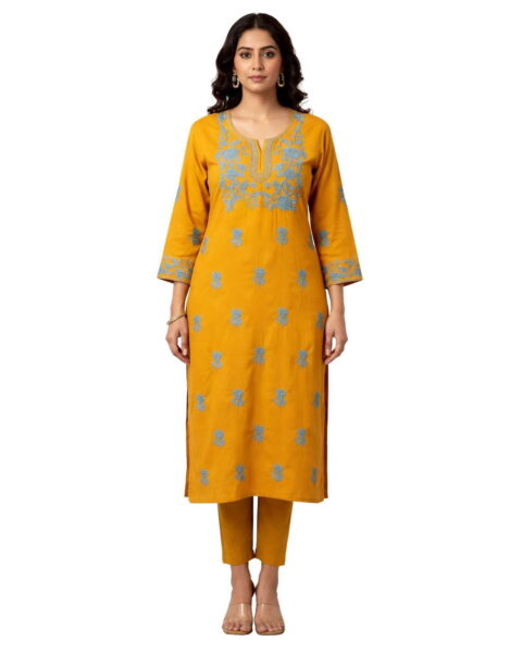 Zariya Chikan Handicrafts Grey Rayon Embroidered Kurti